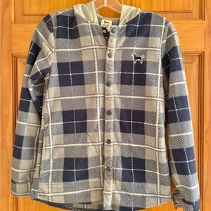 The Black Dog Kids Unisex Microfleece Plaid Flannel Hooded Shacket Size Small